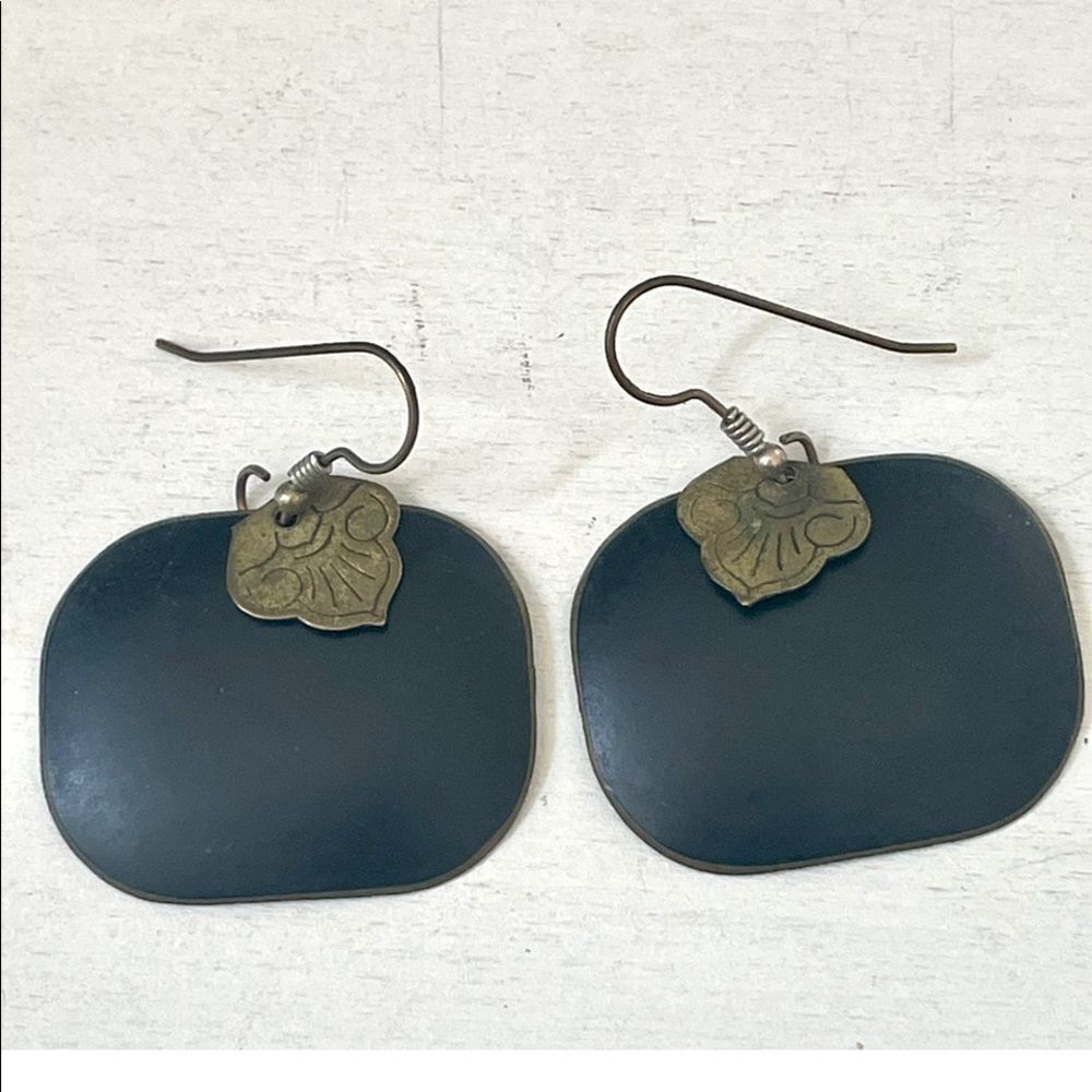 Black And Brass Tone Earrings